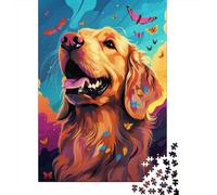 Wooden Puzzle 500 Piece Colorful Artistic Golden Retriever Puzzle for Adults for Teenagers Woodenboard Puzzles Learning Educational Toys Family Games 500pcs (52x38cm)