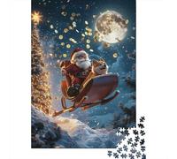 Wooden Puzzle 500 Piece Santa Claus Riding Reindeer Flyin Puzzle for Adults for Teenagers Woodenboard Puzzles Learning Educational Toys Family Games 500pcs (52x38cm)