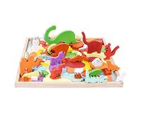 Wooden Puzzle Animal Stacking Toy Blocks Cutting Irregular Shaped Tangram Playset For Toddler Preschool Age2+