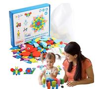 Wooden Puzzle Blocks - 210 Pieces Tangram Blocks Game, Geometric Tangram Brain Teasers Jigsaw | Multi Piece Pattern Matching Cognitive Development For Kids Kindergarten Logic Skill Trainings