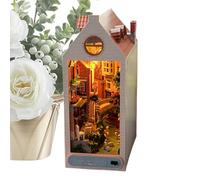 Wooden Puzzle Bookend Kit - DIY Miniature, Cabin Model, LED Light Craft Set | Creatives Miniature Puzzle for Bedroom Living Rooms Kids Room Study Room Home Office Artistic Display Decorative Gift Idea