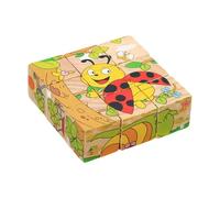 Wooden Puzzle Cube - 15x13x4cm 9 Piece 3D Educational Block Toy Natural Material Learning Game | STEM Cognitive Skill Builder | Preschool Kindergarten Memory Logic Shape Matching Training