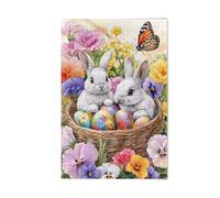Wooden Puzzle Easter Bunny Floral Egg Basket Art Wall Decor 500 Pieces | Premium thick cardboard jigsaw puzzle, sharp die-cut, vibrant matte art, ideal gift & wall decor.
