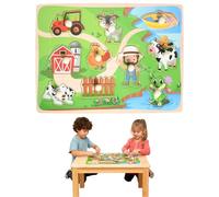 Wooden Puzzle - Educational Toy, Toddler Puzzles in Farm Theme, Montessori Toys Recognizing Words, Shapes and Patterns with Smooth Edges, Jigsaw for 1-4 Years