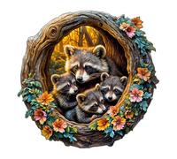 Wooden Puzzle for Adults-190PCS 3D Visual Effect Raccoon Family Unique Shape Advanced Wooden Jigsaw Puzzle for Adult, Challenge Wood Jigsaw Puzzles,Best Gift,Home Decoration