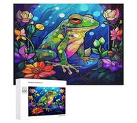 Wooden Puzzle for Adults 300/500/1000 Piece, Abstract Stained Glass Frog Colorful Naive-Art Horizontal Wooden Puzzle Gifts for Men, Women And Seniors Family Game