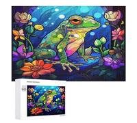 Wooden Puzzle for Adults 300/500/1000 Piece, Abstract Stained Glass Frog Colorful Naive-Art Horizontal Wooden Puzzle Gifts for Men, Women And Seniors Family Game