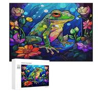 Wooden Puzzle for Adults 300/500/1000 Piece, Abstract Stained Glass Frog Colorful Naive-Art Horizontal Wooden Puzzle Gifts for Men, Women And Seniors Family Game
