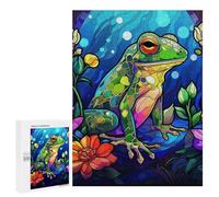 Wooden Puzzle for Adults 300/500/1000 Piece, Abstract Stained Glass Frog Colorful Naive-Art, Wooden Jigsaw Puzzles Unique Shape Birthday Gifts for Adults And Kids Family Game Horizontal