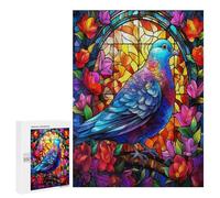 Wooden Puzzle for Adults 300/500/1000 Piece, Abstract Stained Glass Pigeon Colorful Naive Art, Wooden Jigsaw Puzzles Unique Shape Birthday Gifts for Adults And Kids Family Game Horizontal