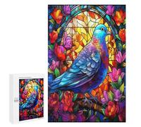 Wooden Puzzle for Adults 300/500/1000 Piece, Abstract Stained Glass Pigeon Colorful Naive Art, Wooden Jigsaw Puzzles Unique Shape Birthday Gifts for Adults And Kids Family Game Horizontal