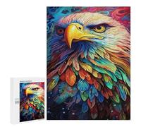 Wooden Puzzle for Adults 300/500/1000 Piece, Colorful Floral Eagle Abstract Poster Style Naive Art, Wooden Jigsaw Puzzles Unique Shape Birthday Gifts for Adults And Kids Family Game Horizontal