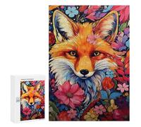 Wooden Puzzle for Adults 300/500/1000 Piece, Colorful Floral Fox Abstract Poster Style Naive Art (3), Wooden Jigsaw Puzzles Unique Shape Birthday Gifts for Adults And Kids Family Game Horizontal