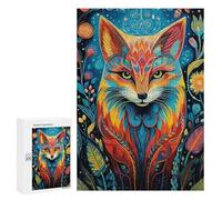 Wooden Puzzle for Adults 300/500/1000 Piece, Colorful Floral Fox Abstract Poster Style Naive Art (7), Wooden Jigsaw Puzzles Unique Shape Birthday Gifts for Adults And Kids Family Game Horizontal