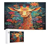 Wooden Puzzle for Adults 300/500/1000 Piece, Colorful Floral Giraffe Abstract Poster Style Naive Art Horizontal Wooden Puzzle Gifts for Men, Women And Seniors Family Game