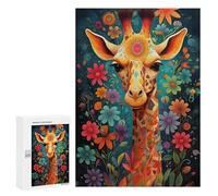 Wooden Puzzle for Adults 300/500/1000 Piece, Colorful Floral Giraffe Abstract Poster Style Naive Art, Wooden Jigsaw Puzzles Unique Shape Birthday Gifts for Adults And Kids Family Game Horizontal