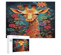 Wooden Puzzle for Adults 300/500/1000 Piece, Colorful Floral Giraffe Abstract Poster Style Naive Art Horizontal Wooden Puzzle Gifts for Men, Women And Seniors Family Game