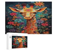 Wooden Puzzle for Adults 300/500/1000 Piece, Colorful Floral Giraffe Abstract Poster Style Naive Art Horizontal Wooden Puzzle Gifts for Men, Women And Seniors Family Game