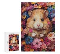 Wooden Puzzle for Adults 300/500/1000 Piece, Colorful Floral Hamster Abstract Poster Style Naive Art (2), Wooden Jigsaw Puzzles Unique Shape Birthday Gifts for Adults And Kids Family Game Horizontal