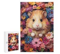 Wooden Puzzle for Adults 300/500/1000 Piece, Colorful Floral Hamster Abstract Poster Style Naive Art (2), Wooden Jigsaw Puzzles Unique Shape Birthday Gifts for Adults And Kids Family Game Horizontal