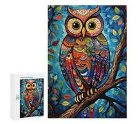 Wooden Puzzle for Adults 300/500/1000 Piece, Colorful Floral Owl Abstract Poster Style Naive Art, Wooden Jigsaw Puzzles Unique Shape Birthday Gifts for Adults And Kids Family Game Horizontal