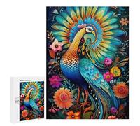 Wooden Puzzle for Adults 300/500/1000 Piece, Colorful Floral Peacock Abstract Poster Style Naive Art (3), Wooden Jigsaw Puzzles Unique Shape Birthday Gifts for Adults And Kids Family Game Horizontal