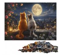 Wooden Puzzle for Adults, Cats Under The Moon, 500 Pieces | Border-first building - easier piece organisation during indoor leisure.