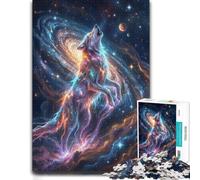 Wooden Puzzle for Adults, Cosmic Wolf Howling at The Moon, 500 Pieces | Puzzle for Adults - quiet indoor hobby for adults alone or together.