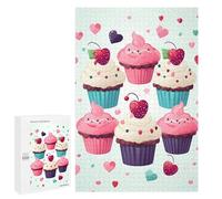 Wooden Puzzle for Adults, Cupcake Candy Hearts Sweet Printed Puzzle for Adults, Comes with A Beautiful Box