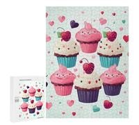 Wooden Puzzle for Adults, Cupcake Candy Hearts Sweet Printed Puzzle for Adults, Comes with A Beautiful Box