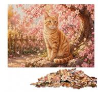 Wooden Puzzle for Adults, Ginger Cat in Cherry Blossom, 500 Pieces | Visual matching and sorting - steady puzzle progress in spare time.