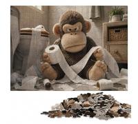 Wooden Puzzle for Adults, Grumpy Monkey Reading on The Toilet, 1000 Pieces | Screen-free New Year present: tabletop activity for adults.