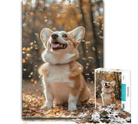 Wooden Puzzle for Adults, Happy Corgi in Autumn Leaves, 1000 Pieces | Jigsaw Puzzle - present for puzzle enthusiasts with activity for family time.