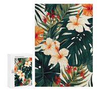 Wooden Puzzle for Adults, Hawaiian Flower Palm Leaves Printed Puzzle for Adults, Comes with A Beautiful Box