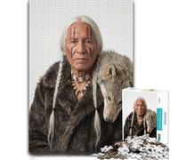Wooden Puzzle for Adults, Native American Man with Wolf, 500 Pieces | Group puzzle activity: solo or shared puzzle time on quiet evenings.