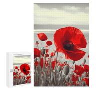 Wooden Puzzle for Adults, Red Poppy Flower Printed Puzzle for Adults, Comes with A Beautiful Box