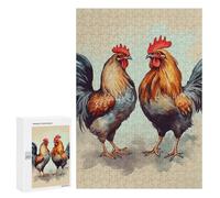 Wooden Puzzle for Adults, Rooster And Hen Printed Puzzle for Adults, Comes with A Beautiful Box