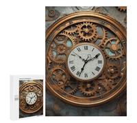 Wooden Puzzle for Adults, Rusty Steampunk Clock Printed Puzzle for Adults, Comes with A Beautiful Box