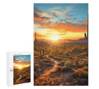 Wooden Puzzle for Adults, Saguaros at Sunset Printed Puzzle for Adults, Comes with A Beautiful Box