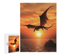 Wooden Puzzle for Adults, Sea Sunset Flying Dragon Printed Puzzle for Adults, Comes with A Beautiful Box