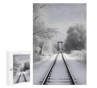 Wooden Puzzle for Adults, Snowy Train Tracks Printed Puzzle for Adults, Comes with A Beautiful Box