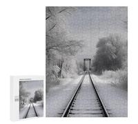 Wooden Puzzle for Adults, Snowy Train Tracks Printed Puzzle for Adults, Comes with A Beautiful Box