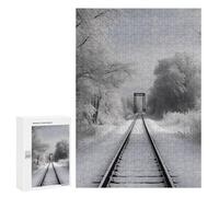 Wooden Puzzle for Adults, Snowy Train Tracks Printed Puzzle for Adults, Comes with A Beautiful Box