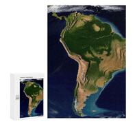 Wooden Puzzle for Adults, South America Satellite Image Printed Puzzle for Adults, Comes with A Beautiful Box