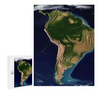Wooden Puzzle for Adults, South America Satellite Image Printed Puzzle for Adults, Comes with A Beautiful Box