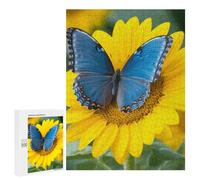 Wooden Puzzle for Adults, Sunflower Blue Butterfly Printed Puzzle for Adults, Comes with A Beautiful Box