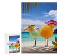 Wooden Puzzle for Adults, Tropical Beach Drink Printed Puzzle for Adults, Comes with A Beautiful Box