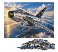 Wooden Puzzle for Adults, Vintage Jet Fighter Sunset, 1000 Pieces | Border-first building - a simple way to organise the image alone or together.
