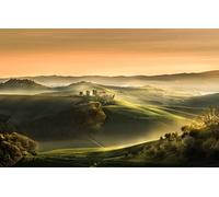 Wooden Puzzle for Children 100 Piece Puzzle Natural Beauty, Fog, Fields, Italy, Manor 45.5x35.5CM