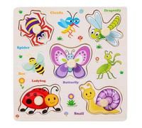 Wooden Puzzle for Toddlers 1-4, 8-Piece Peg Puzzle Set Featuring Animals, Dinosaur, Fruits, Vegetables & Insects, Educational Preschool Learning Toy for Boys and Girls Ages 1-3, 2-4